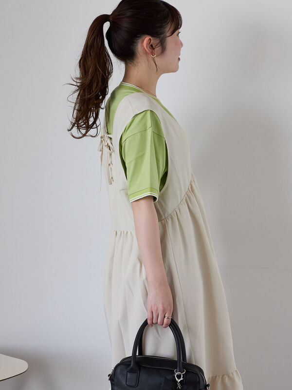 セール】 Vネックノースリーブワンピース（ブラック/モカ/キナリ