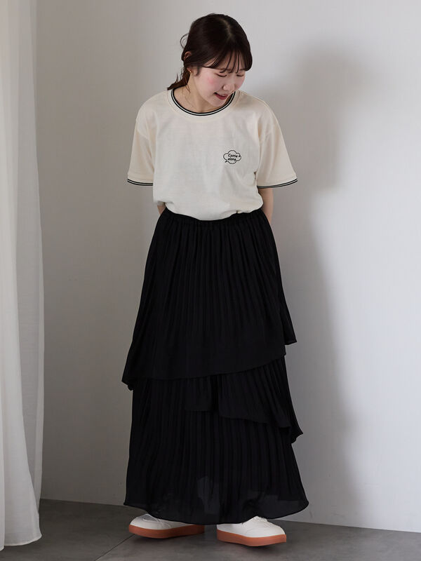 セール】 プリーツティアードスカート（ブラック/グリーン/キナリ