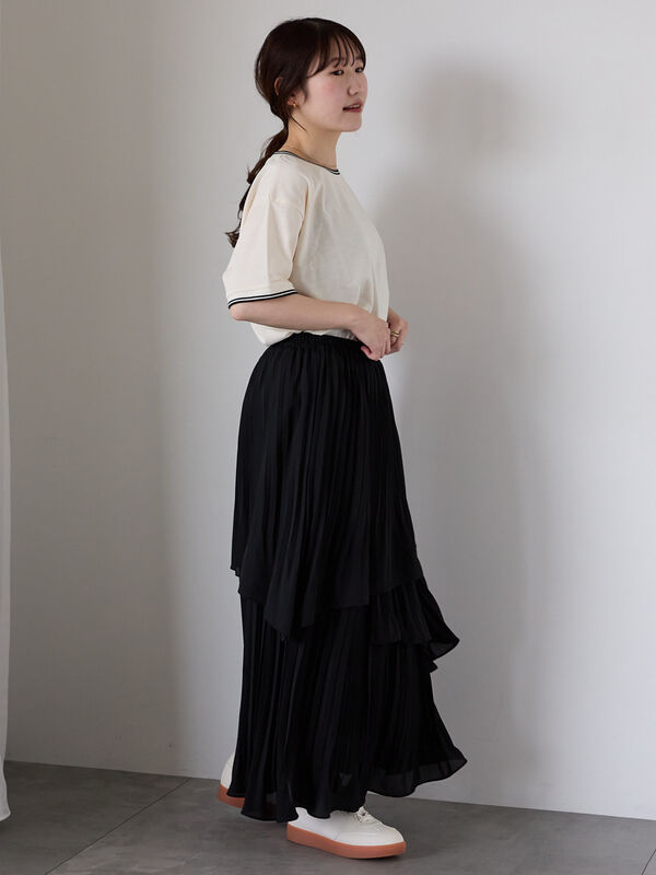 セール】 プリーツティアードスカート（ブラック/グリーン