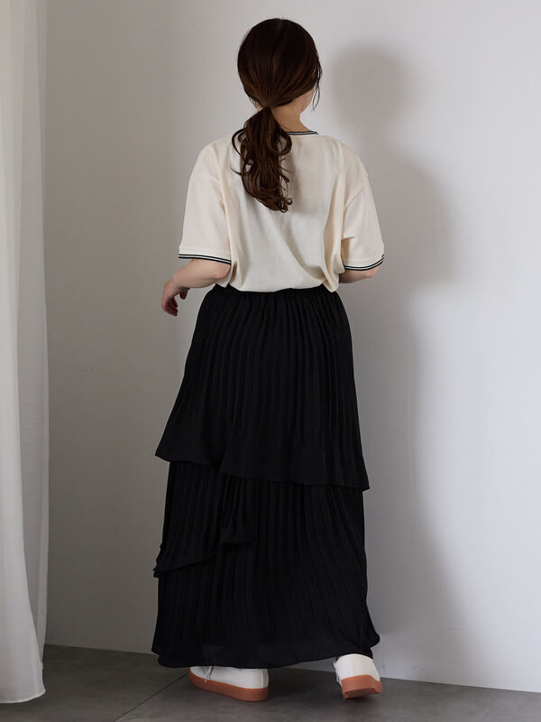 セール】 プリーツティアードスカート（ブラック/グリーン/キナリ