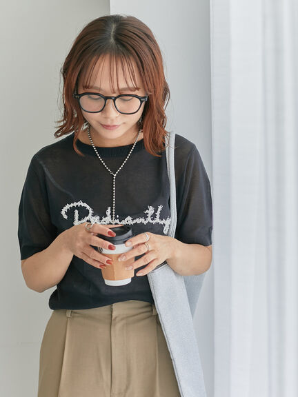 ロゴ刺繍半袖ニット（ブラック/サックスブルー/キナリ）｜ehka sopo（エヘカソポ）通販