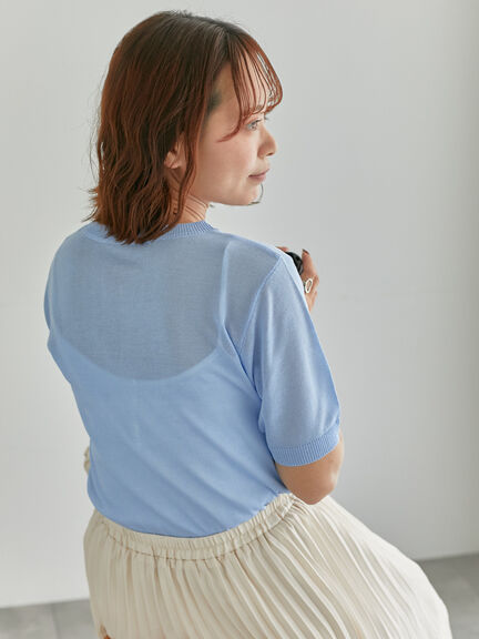 ロゴ刺繍半袖ニット（ブラック/サックスブルー/キナリ）｜ehka sopo（エヘカソポ）通販