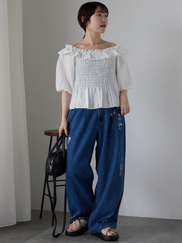 美品 sheller シェリエ 2way オフショル フリル ブラウス 一度着用美品】shellerシェリエ2wayオフショルフリルブラウス