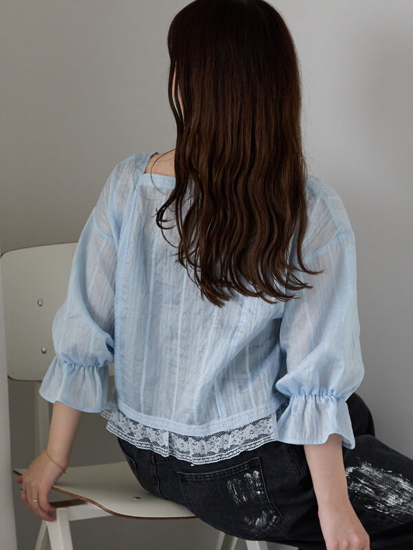 acka レースブラウス　ブルー KOOS】シアー レース ブラウス | NEW ARRIVAL | Cour Carre an