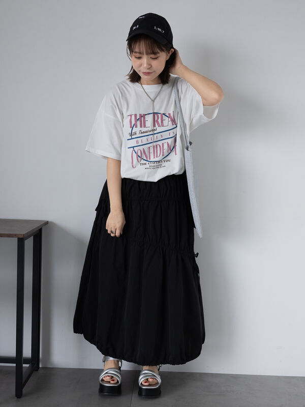 セール】 リボンバルーンスカート（オフホワイト/ブラック/ベージュ