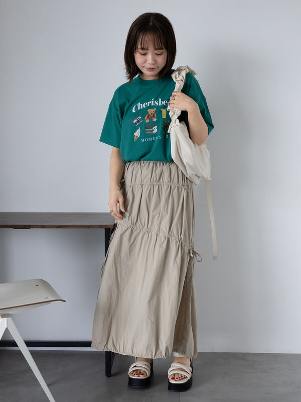 セール】 リボンバルーンスカート（オフホワイト/ブラック/ベージュ