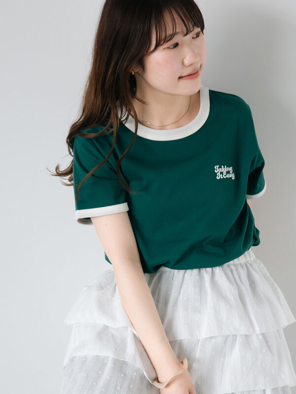 3D刺繍リンガーTシャツ（グリーン）｜ehka sopo（エヘカソポ）通販