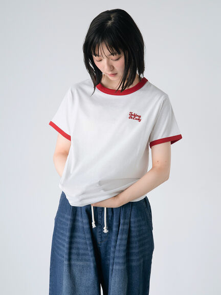 3D刺繍リンガーTシャツ（オフホワイト/グリーン/サックスブルー/ネイビー）｜ehka sopo（エヘカソポ）通販
