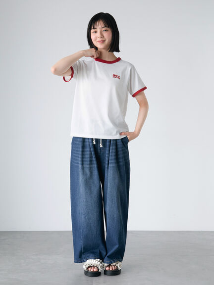 3D刺繍リンガーTシャツ（オフホワイト/グリーン/サックスブルー/ネイビー）｜ehka sopo（エヘカソポ）通販
