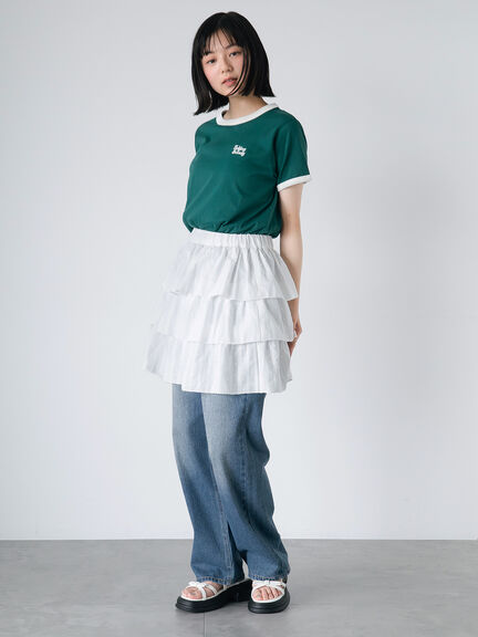 3D刺繍リンガーTシャツ（オフホワイト/グリーン/サックスブルー/ネイビー）｜ehka sopo（エヘカソポ）通販
