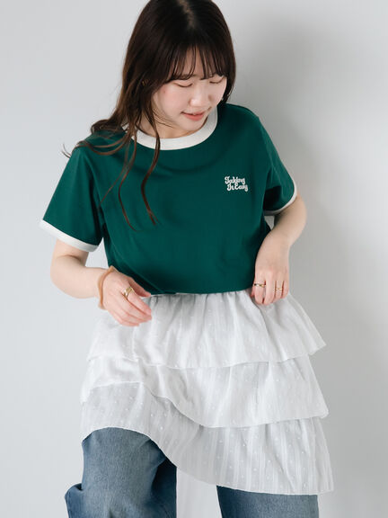 3D刺繍リンガーTシャツ（オフホワイト/グリーン/サックスブルー/ネイビー）｜ehka sopo（エヘカソポ）通販