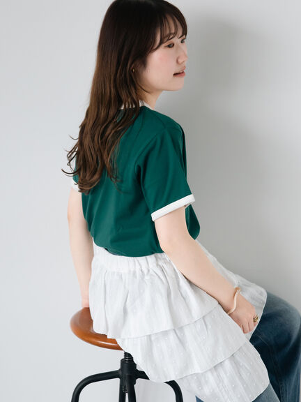 3D刺繍リンガーTシャツ（オフホワイト/グリーン/サックスブルー/ネイビー）｜ehka sopo（エヘカソポ）通販
