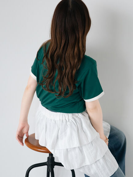 3D刺繍リンガーTシャツ（オフホワイト/グリーン/サックスブルー/ネイビー）｜ehka sopo（エヘカソポ）通販