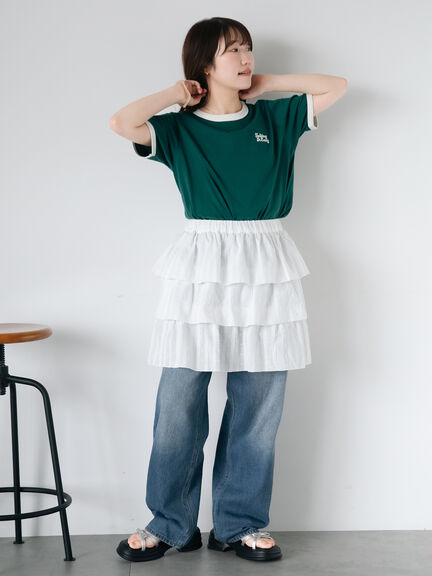 3D刺繍リンガーTシャツ（オフホワイト/グリーン/サックスブルー/ネイビー）｜ehka sopo（エヘカソポ）通販
