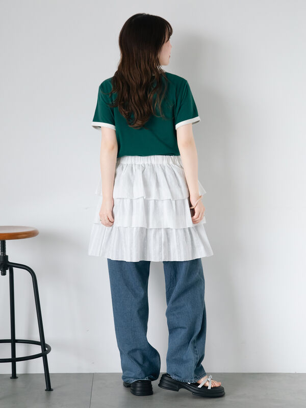 セール】 3D刺繍リンガーTシャツ（オフホワイト/グリーン