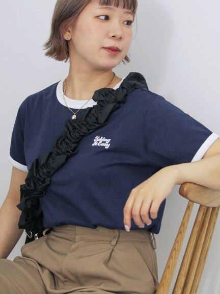 3D刺繍リンガーTシャツ（オフホワイト/グリーン/サックスブルー/ネイビー）｜ehka sopo（エヘカソポ）通販