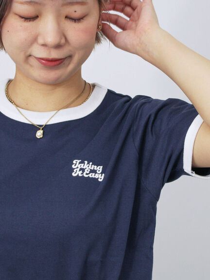 3D刺繍リンガーTシャツ（オフホワイト/グリーン/サックスブルー/ネイビー）｜ehka sopo（エヘカソポ）通販