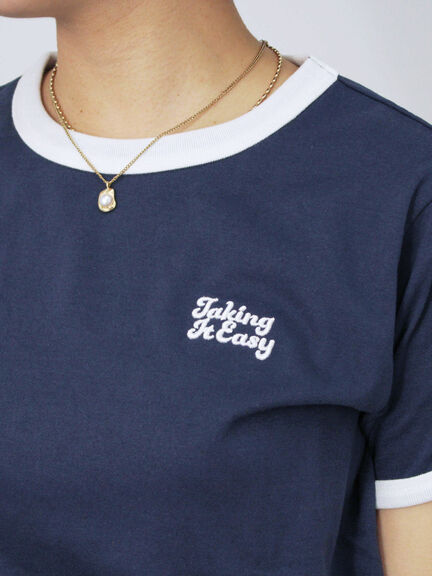 3D刺繍リンガーTシャツ（オフホワイト/グリーン/サックスブルー/ネイビー）｜ehka sopo（エヘカソポ）通販