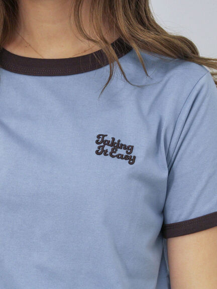 3D刺繍リンガーTシャツ（オフホワイト/グリーン/サックスブルー/ネイビー）｜ehka sopo（エヘカソポ）通販