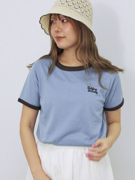 3D刺繍リンガーTシャツ（オフホワイト/グリーン/サックスブルー/ネイビー）｜ehka sopo（エヘカソポ）通販