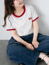 3D刺繍リンガーTシャツ（オフホワイト/グリーン/サックスブルー/ネイビー）｜ehka sopo（エヘカソポ）通販