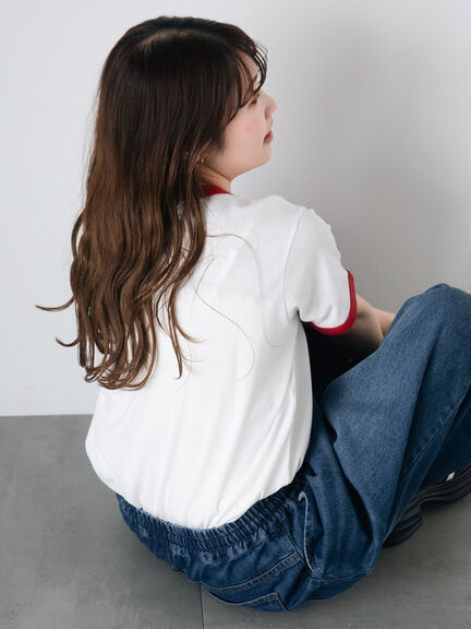 3D刺繍リンガーTシャツ（オフホワイト/グリーン/サックスブルー/ネイビー）｜ehka sopo（エヘカソポ）通販