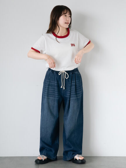 3D刺繍リンガーTシャツ（オフホワイト/グリーン/サックスブルー/ネイビー）｜ehka sopo（エヘカソポ）通販