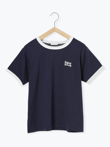 3D刺繍リンガーTシャツ（オフホワイト/グリーン/サックスブルー/ネイビー）｜ehka sopo（エヘカソポ）通販