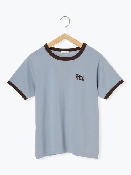 3D刺繍リンガーTシャツ（オフホワイト/グリーン/サックスブルー/ネイビー）｜ehka sopo（エヘカソポ）通販