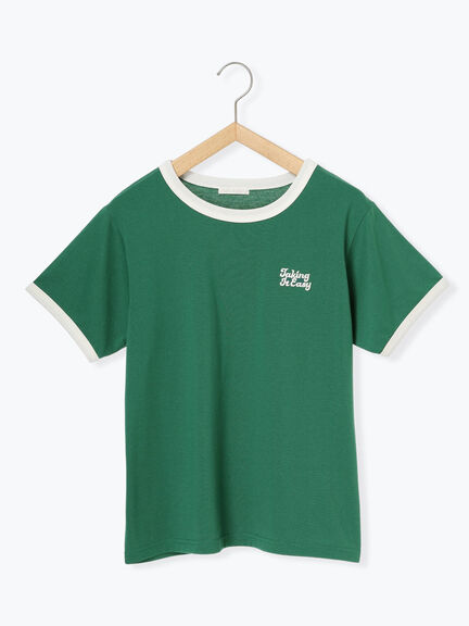 3D刺繍リンガーTシャツ（オフホワイト/グリーン/サックスブルー/ネイビー）｜ehka sopo（エヘカソポ）通販