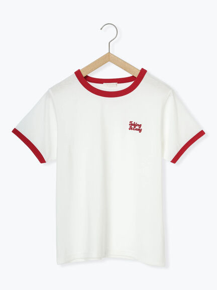 3D刺繍リンガーTシャツ（オフホワイト/グリーン/サックスブルー/ネイビー）｜ehka sopo（エヘカソポ）通販