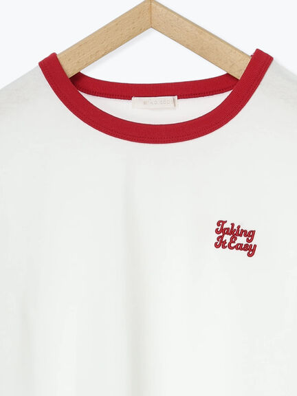 3D刺繍リンガーTシャツ（オフホワイト/グリーン/サックスブルー/ネイビー）｜ehka sopo（エヘカソポ）通販