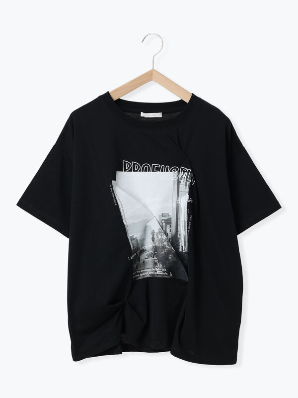 プリントタックTシャツ（ブラック）｜ehka sopo（エヘカソポ）通販