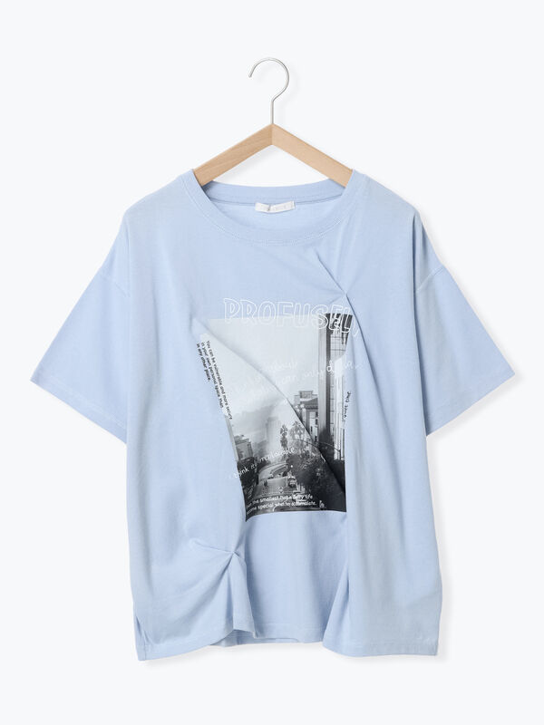 プリントタックTシャツ（サックスブルー）｜ehka sopo（エヘカソポ）通販