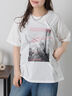 プリントタックTシャツ（オフホワイト/ブラック/ピンク/サックスブルー）｜ehka sopo（エヘカソポ）通販