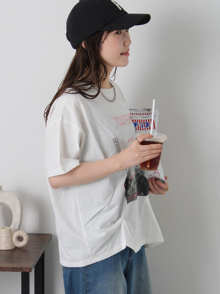 プリントタックTシャツ（オフホワイト/ブラック/ピンク/サックスブルー）｜ehka sopo（エヘカソポ）通販