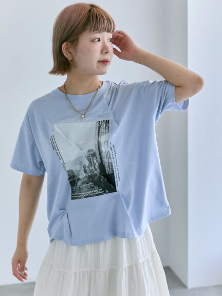 プリントタックTシャツ（オフホワイト/ブラック/ピンク/サックスブルー）｜ehka sopo（エヘカソポ）通販