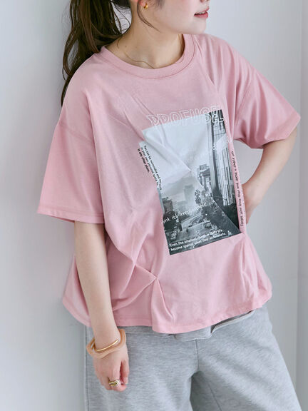 プリントタックTシャツ（オフホワイト/ブラック/ピンク/サックスブルー）｜ehka sopo（エヘカソポ）通販