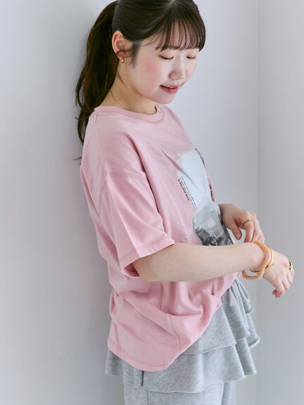 プリントタックTシャツ（オフホワイト/ブラック/ピンク/サックスブルー）｜ehka sopo（エヘカソポ）通販