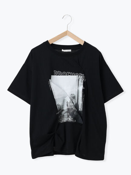 プリントタックTシャツ（オフホワイト/ブラック/ピンク/サックスブルー）｜ehka sopo（エヘカソポ）通販