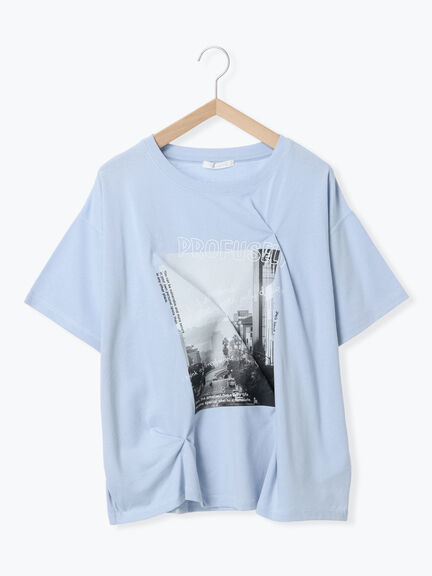 プリントタックTシャツ（オフホワイト/ブラック/ピンク/サックスブルー）｜ehka sopo（エヘカソポ）通販