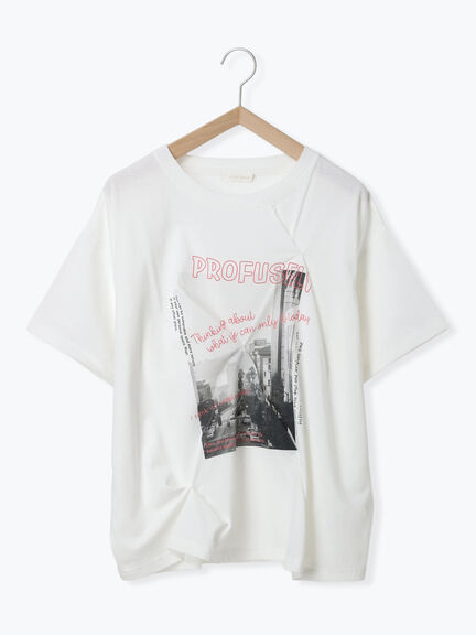 プリントタックTシャツ（オフホワイト/ブラック/ピンク/サックスブルー）｜ehka sopo（エヘカソポ）通販