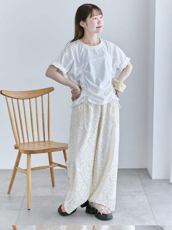 セール】 ドロストTシャツ（オフホワイト/チャコールグレー/ピンク