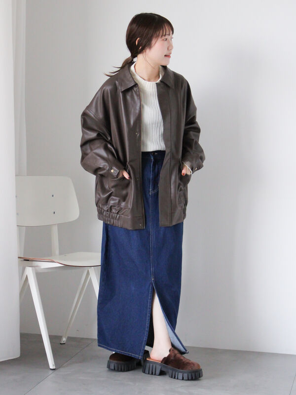 新品未使用　エポカ　レザージャケット　ネイビー セール】 エコレザージャケット（ブラック/モカ/ブラウン/アウター