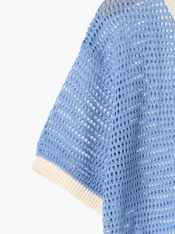 セール】 バイカラーメッシュニットポロ（オフホワイト/ブラック