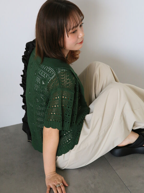 Brahmin ブラウン ラメ透かし編み カーディガン Brahmin ブラウン ラメ透かし編み カーディガン - メルカリ