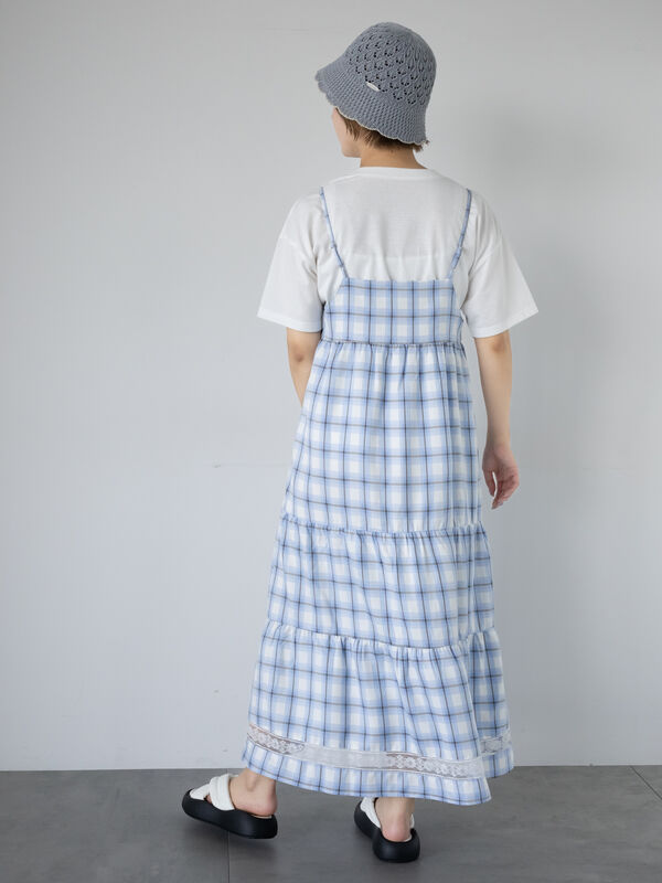 ボンポワン レース襟　チェックワンピース　美品 lanan-0.jpg