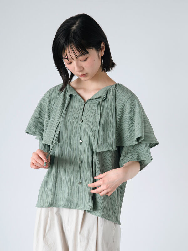 シワ加工ケープカラーブラウス（グリーン）｜ehka sopo（エヘカソポ）通販