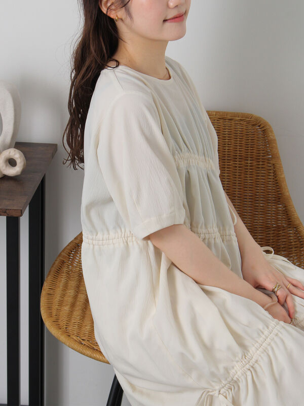 セール】 ドロスト切り替えワンピース（オフホワイト/ブラック