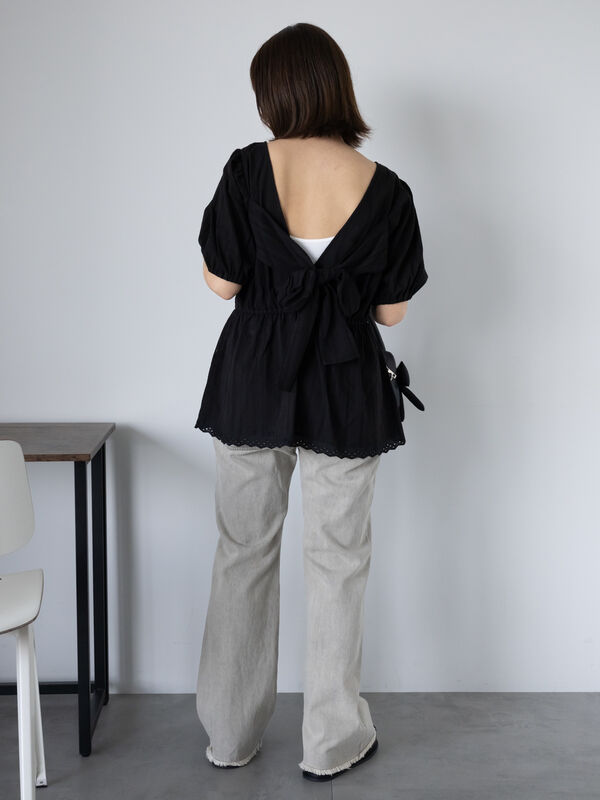 バックリボンペプラムブラウス バックリボンペプラムブラウス(F オフホワイト): AND COUTURE